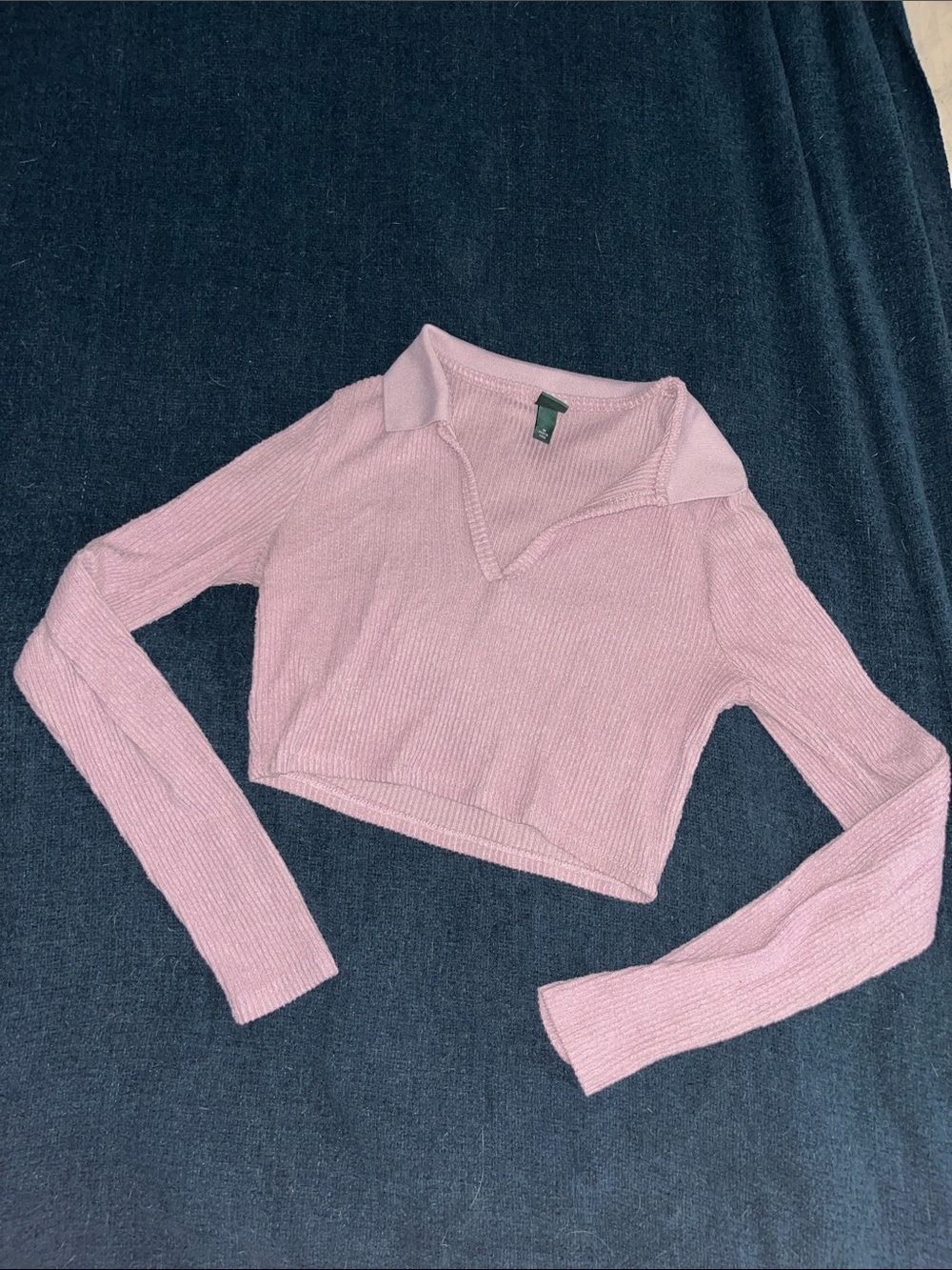 Ribbed V‑ Neck Polo Sweater - Dusty Lavender